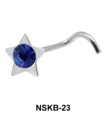 Stone Star Shaped Silver Curved Nose Stud NSKB-23